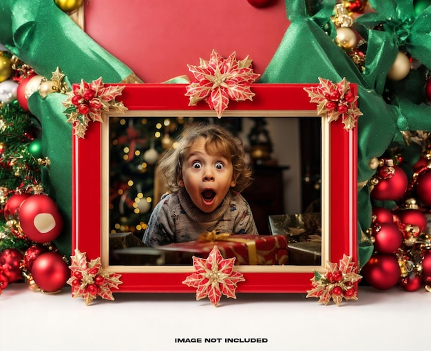 Modelo de marco de fotos navideño realista