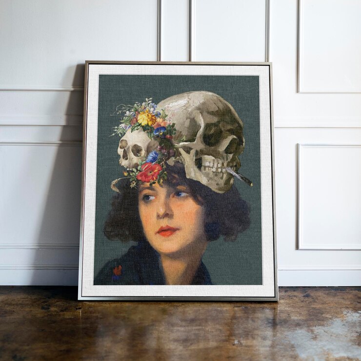 PSD modelo de marco de imagen pintura de mujer apoyada en pared blanca psd obras de arte famosas remezcladas por rawpixel