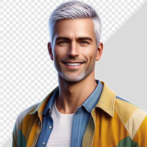 PSD modelo masculino de cabello blanco con ropa casual portrait aislado en fondo transparente cara png