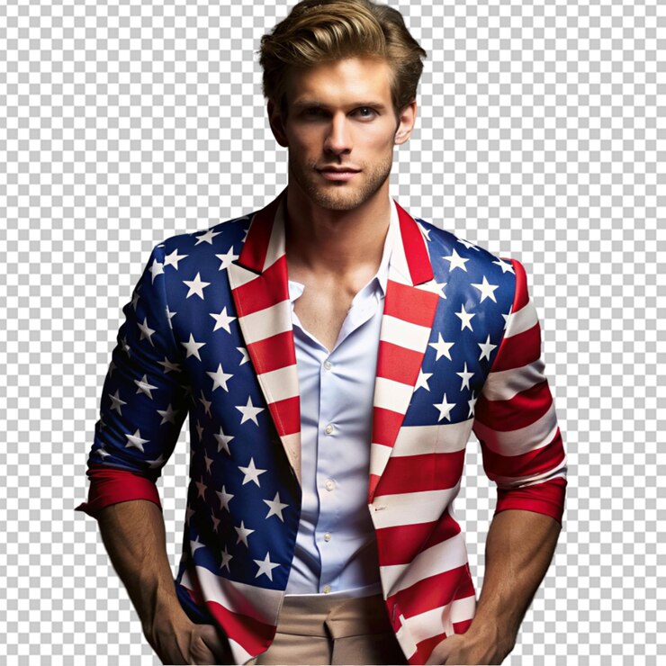 PSD modelo masculino vestindo roupas com temas patrióticos