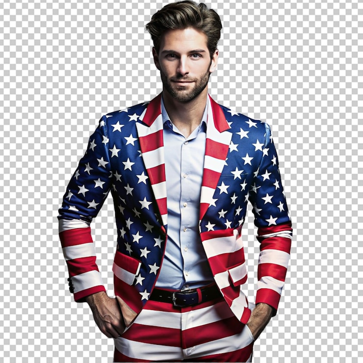 PSD modelo masculino vestindo roupas com temas patrióticos