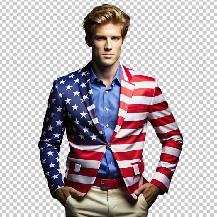 PSD modelo masculino vestindo roupas com temas patrióticos