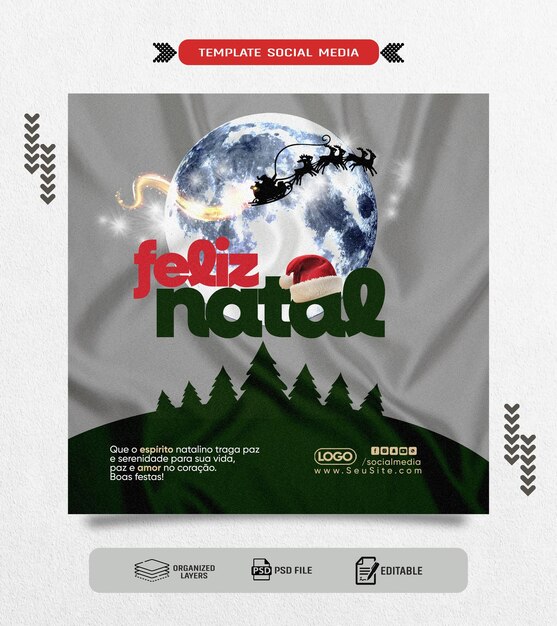 modelo de media social feliz natal com detallhe hacer chapeu hacer papai noel
