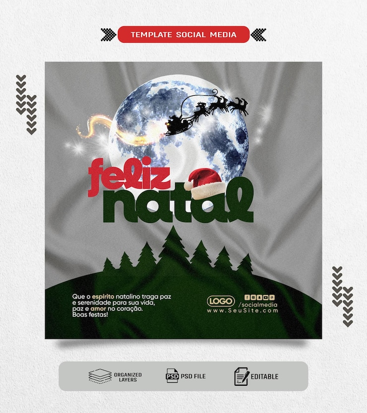 PSD modelo de media social feliz natal com detallhe hacer chapeu hacer papai noel