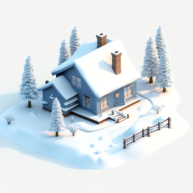 Modelo minimalista en 3d de la cabaña de nieve