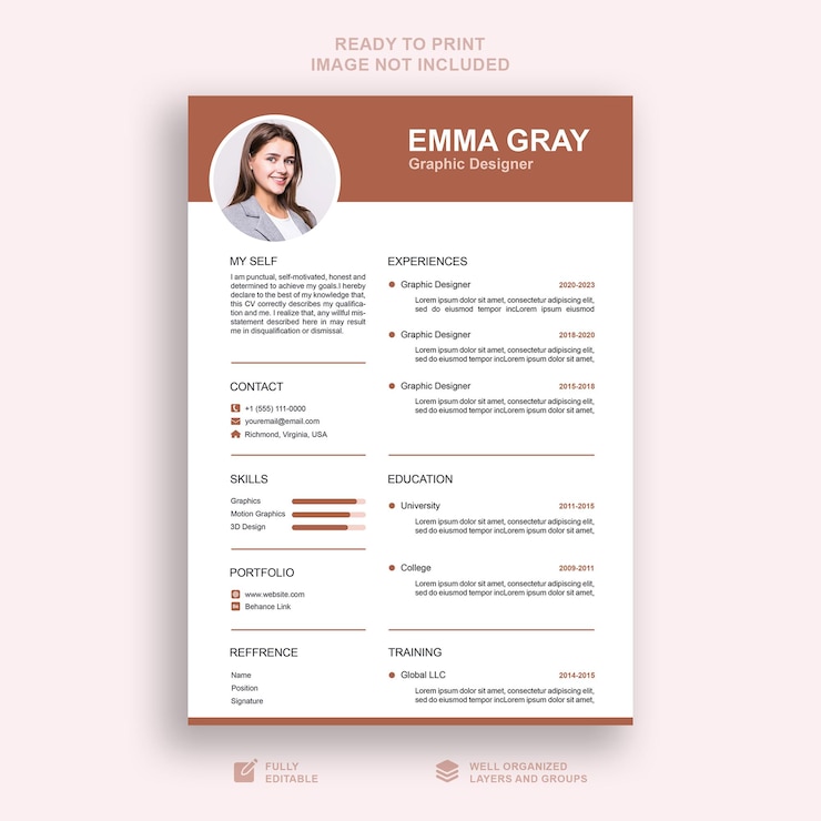 PSD modelo mínimo de currículum profesional o modelo de cv