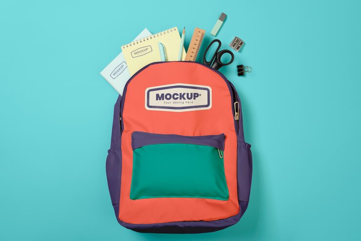 PSD modelo de mochila de la escuela modelo de diseño