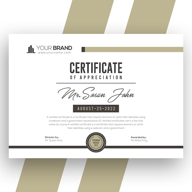 Modelo moderno de certificado de realização