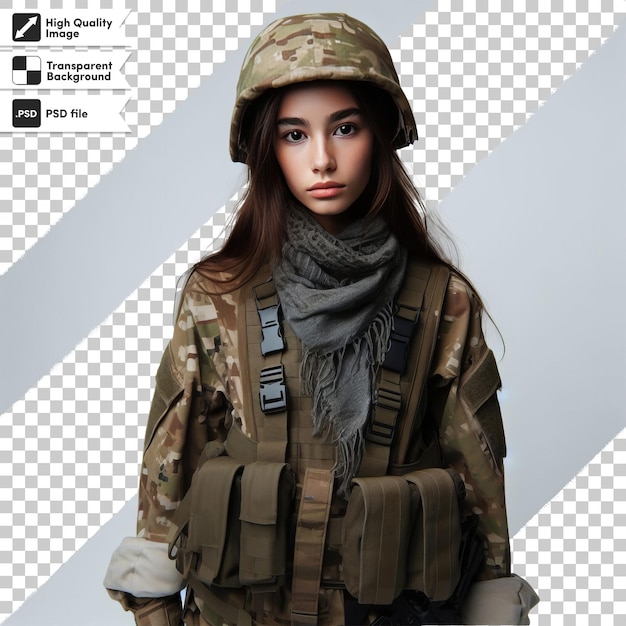 PSD un modelo de una mujer soldado con una cámara y una foto de una mujer modelo