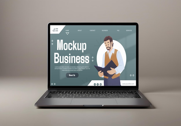 Modelo de negocio moderno en la pantalla de la computadora portátil que muestra a un hombre profesional leyendo documentos Diseño de sitios web