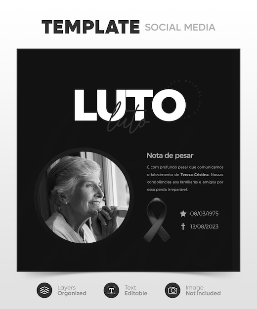 PSD modelo oficial de mídia social de luto