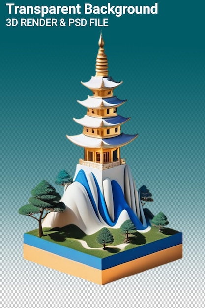 Un modelo de una pagoda con una pagoda en la parte superior
