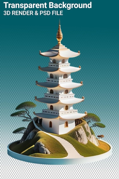 Un modelo de una pagoda con una pagoda en él