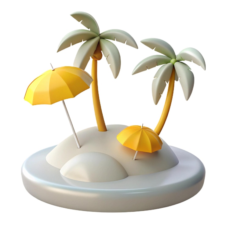 PSD un modelo de una palmera y un paraguas amarillo