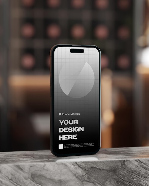 Modelo de pantalla de teléfono inteligente elegante con iluminación bokeh suave y superficie elegante