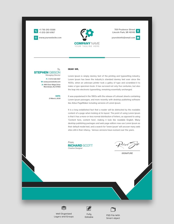 PSD modelo de papel de carta para empresas y empresas modernas