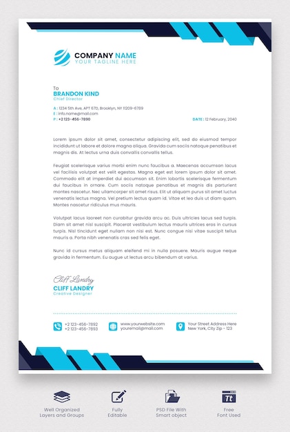 Modelo de papel de carta de negocios y corporativo moderno de Psd