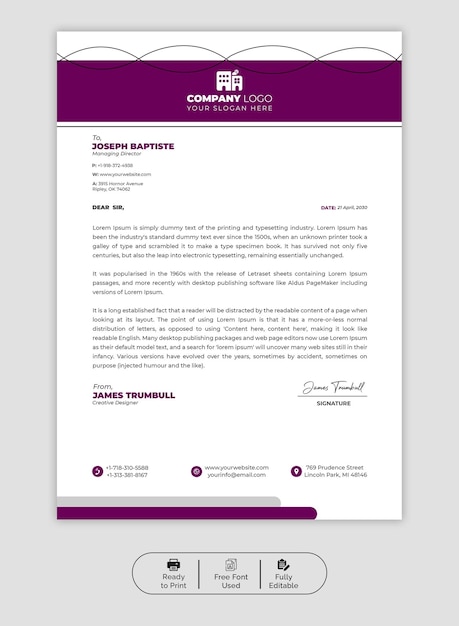 Modelo de papel de carta de negocios y corporativo moderno de PSD
