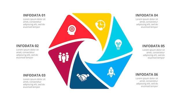 PSD modelo para apresentação de negócios de ciclo ilustração de design infográfico hexágono com 6 opções