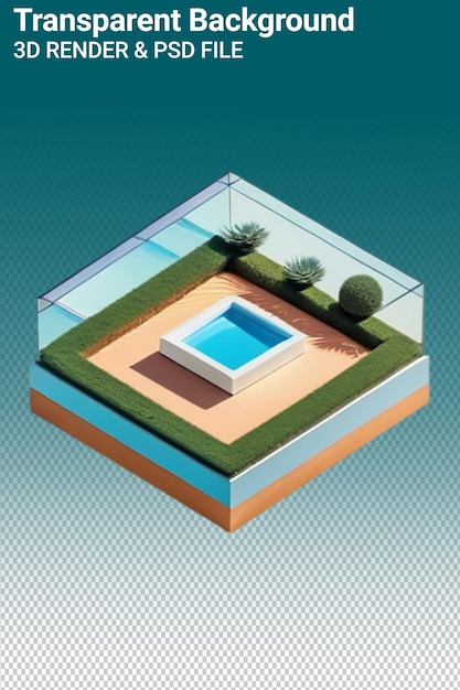 PSD un modelo de una piscina con una piscina y árboles