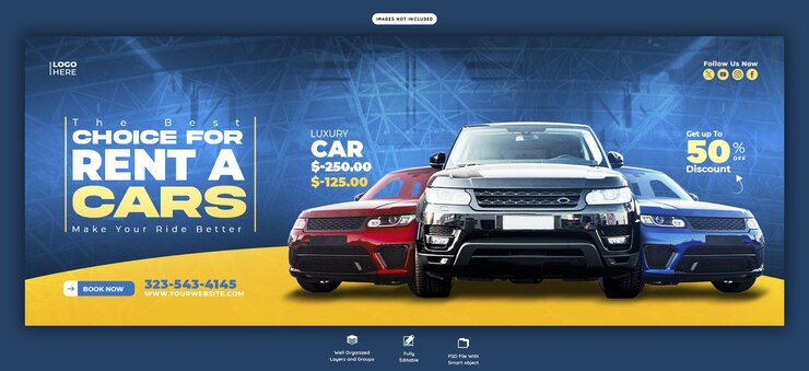 PSD modelo de portada de facebook para alquiler de automóviles y automóviles