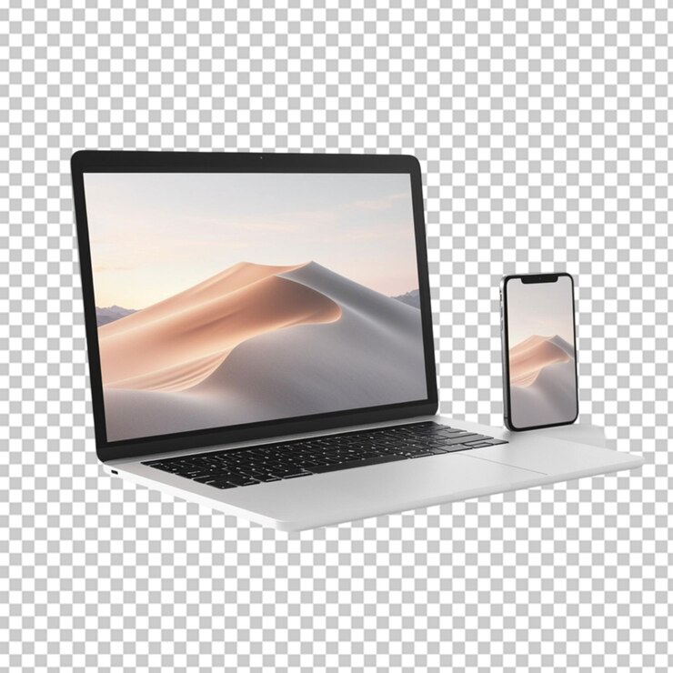 PSD modelo de portátil y teléfono en un fondo transparente