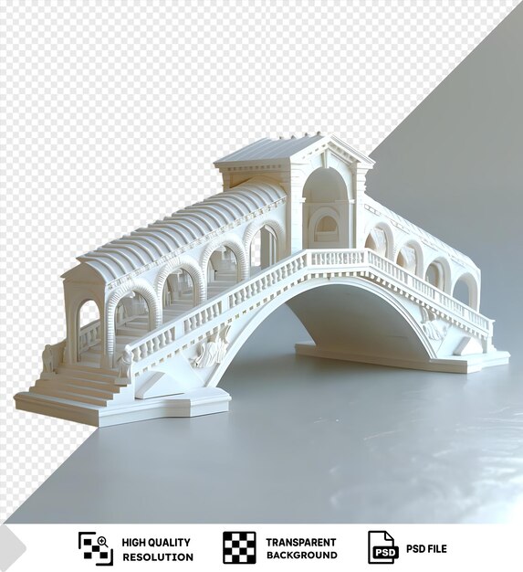 PSD modelo premium de 3d da ponte rialto com janelas arqueadas e um telhado branco contra um céu cinzento