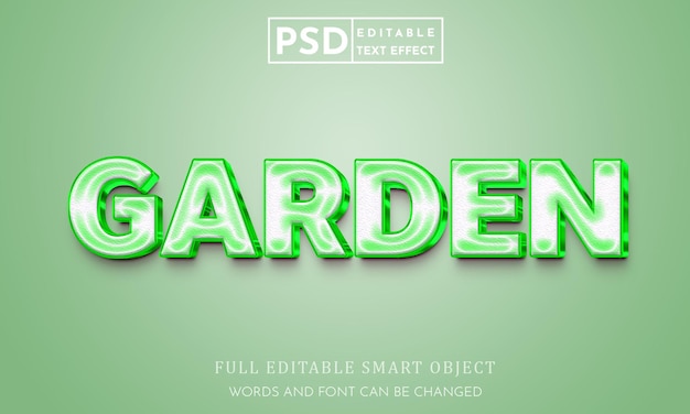 Modelo premium de psd de efeito de estilo de texto 3d de jardim