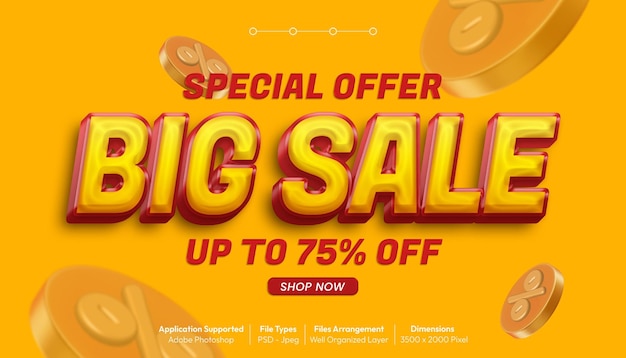 Modelo promocional de banner de grande venda de efeito de texto editável em PSD