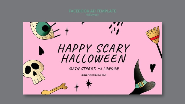 PSD modelo promocional de mídia social de halloween com textura brilhante