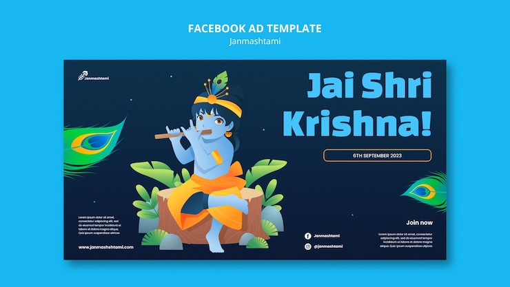 PSD modelo promocional de mídia social para celebração de janmashtami