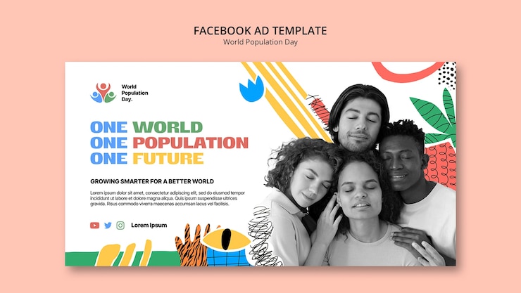 PSD modelo promocional de mídia social para celebração do dia mundial da população