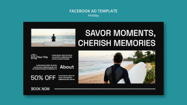 Modelo promocional de mídia social para férias de surf