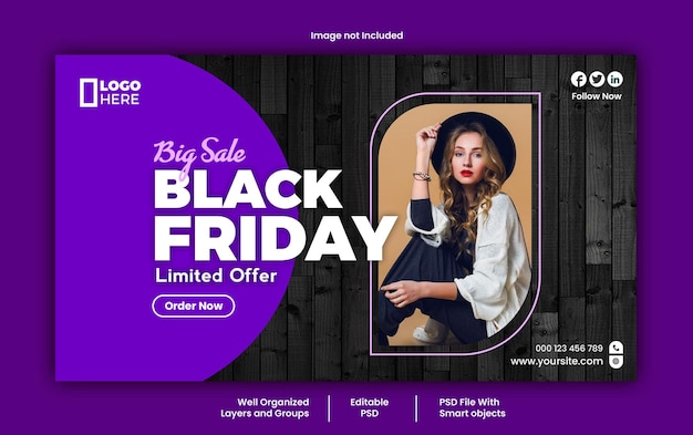 Modelo PSD de banner de mídia social da Black Friday