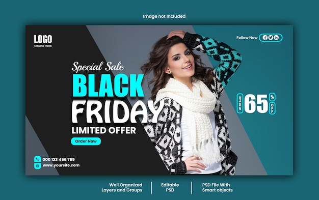 Modelo PSD de banner de mídia social da Black Friday