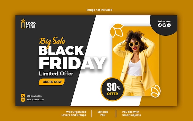Modelo PSD de banner de mídia social da Black Friday