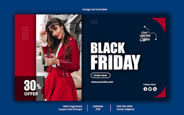 Modelo PSD de banner de mídia social da Black Friday