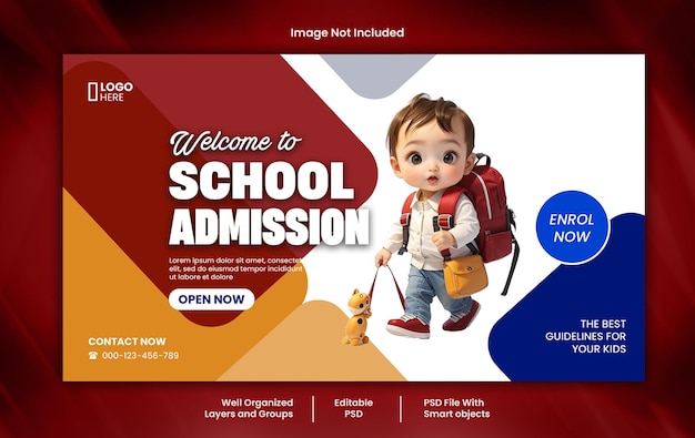 Modelo PSD de banner de mídia social de admissão na escola