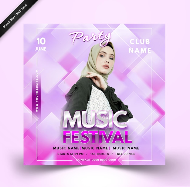 Modelo psd de banner de mídia social moderno e limpo festival de música suave