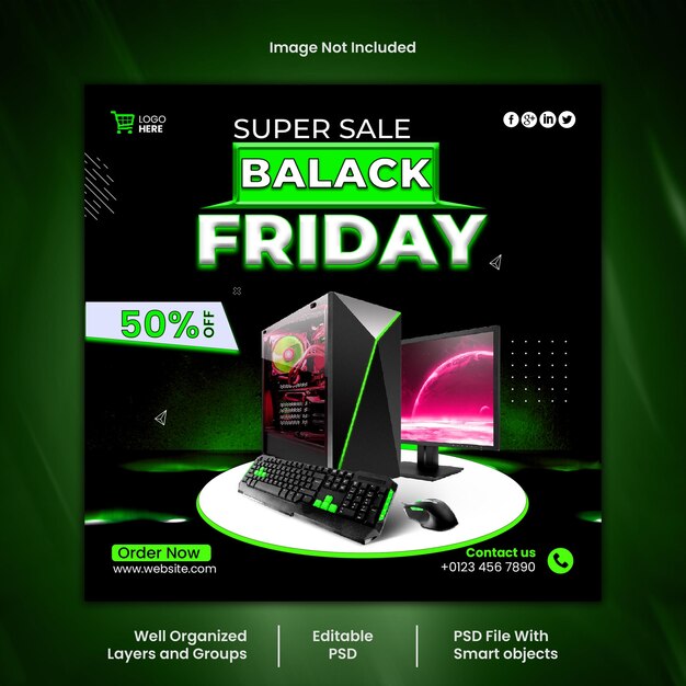 Modelo psd de design de postagem de mídia social da black friday