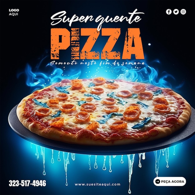 Modelo psd de design de postagem de mídia social de pizza