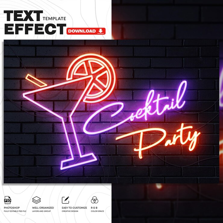 PSD modelo psd de efeito de texto de néon