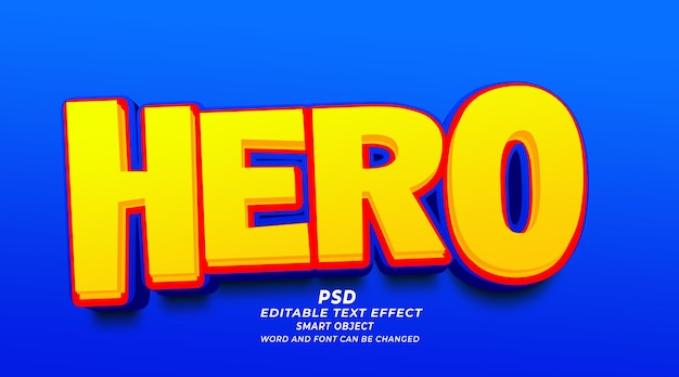 Modelo PSD de efeito de texto editável 3d de herói