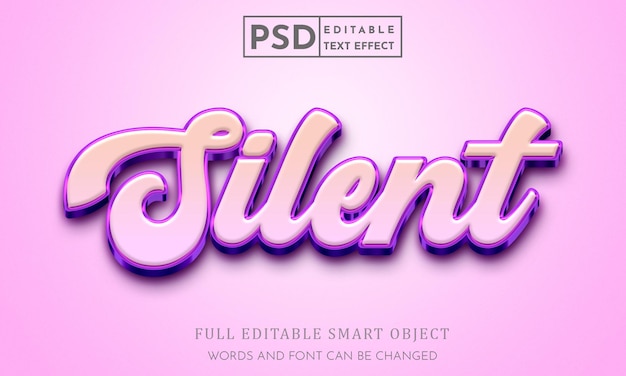 Modelo psd de efeito de texto editável 3d silencioso