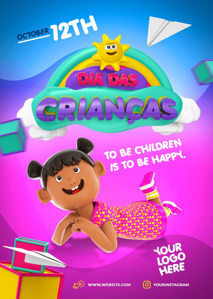 PSD modelo psd de mídia social para elementos 3d do dia das crianças