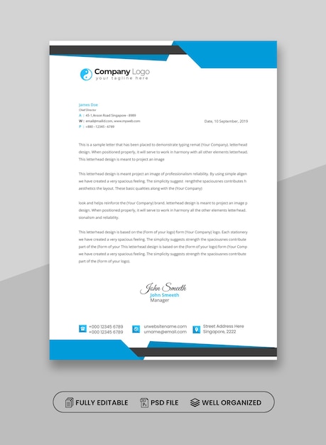 Modelo PSD de papel de carta profissional elegante