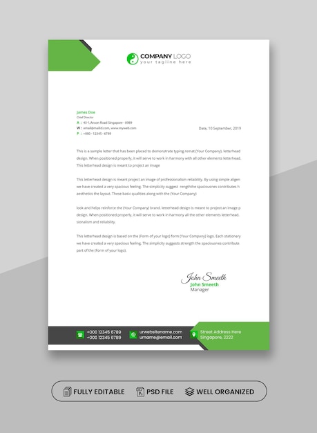 Modelo PSD de papel de carta profissional elegante