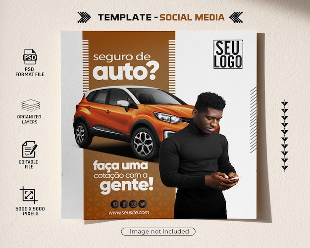 PSD modelo psd de postagens do instagram seguro de carro