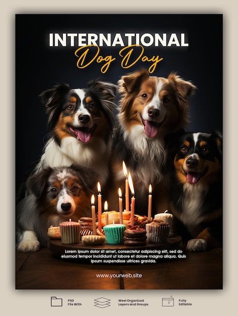Modelo PSD de pôster para celebração do dia internacional do cão