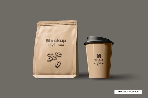 Modelo PSD de uma embalagem de saco de café de papel brilhante